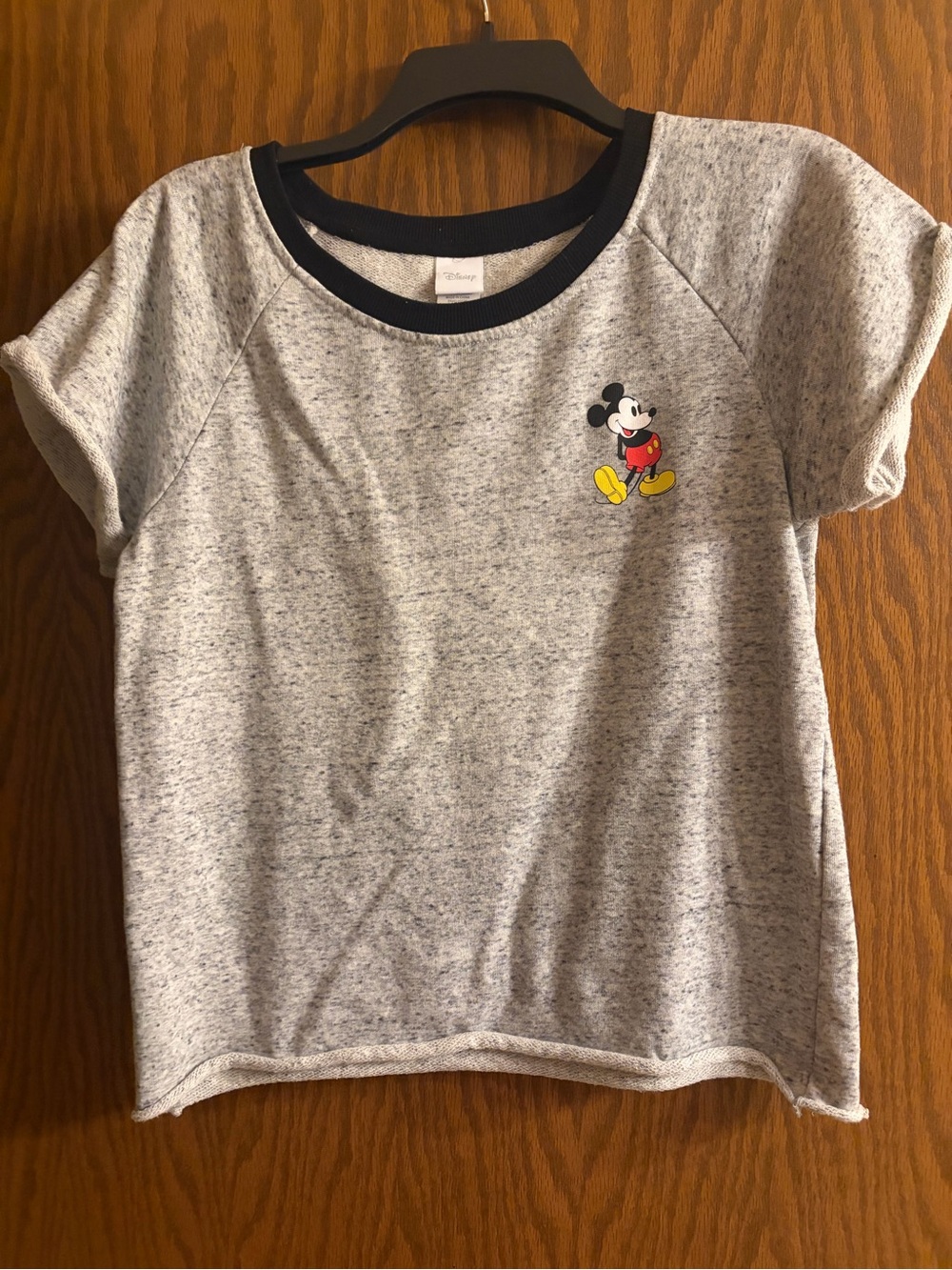 Disney Grey Heather Mickey Short Sleeve Tee with Black Neckline